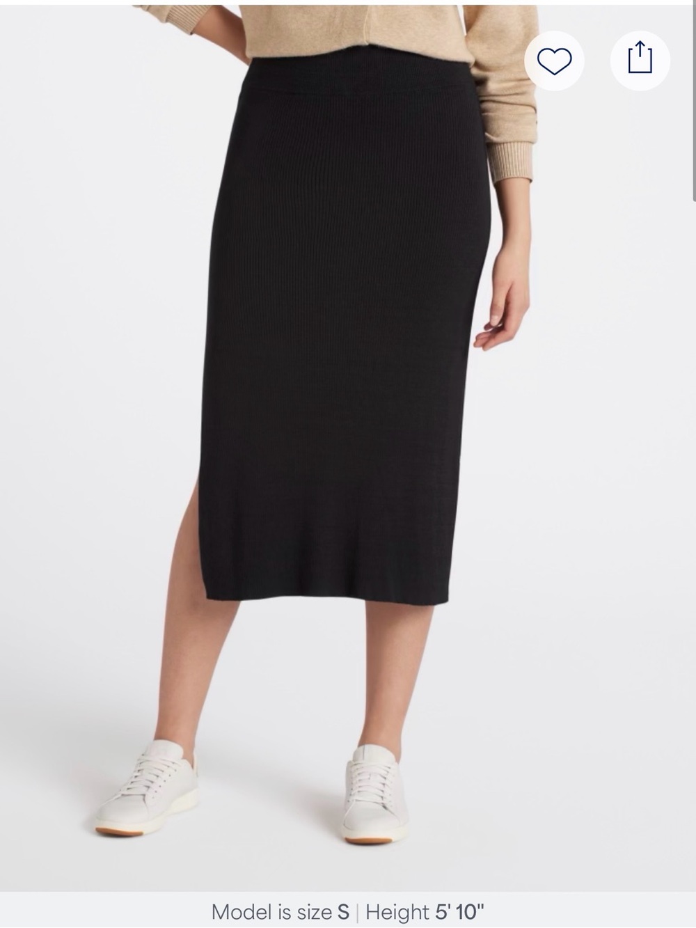 Free People Golden Hour Black Ribbed Midi Pencil Skirt with Side Slit